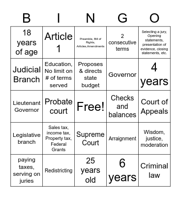 GA Government Bingo Card