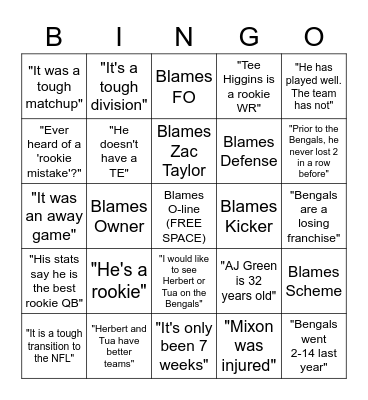 BURROWSEXUAL EXCUSES Bingo Card