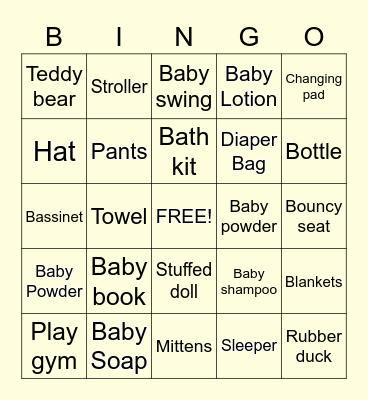 Himani's baby shower Bingo Card