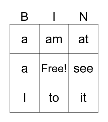 Sight Words 1 Bingo Card