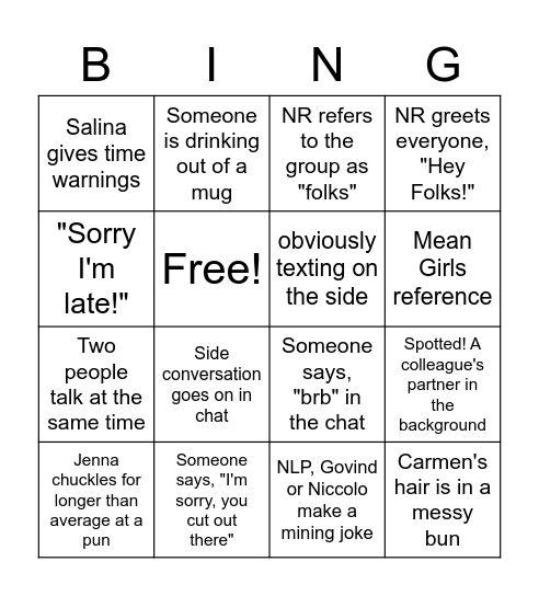 VC Retreat 2020 Bingo Card