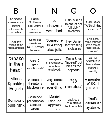Stargate Bingus Bingo Card