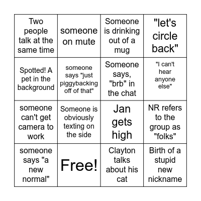 VC Retreat 2020 Bingo Card