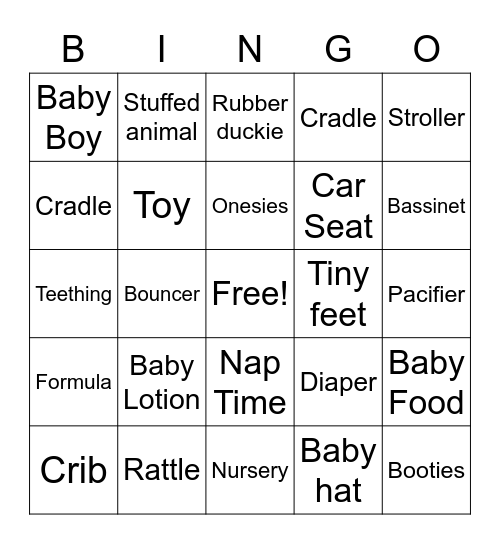 Baby Shower Bingo Card