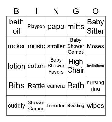 Baby Shower BINGO! Bingo Card