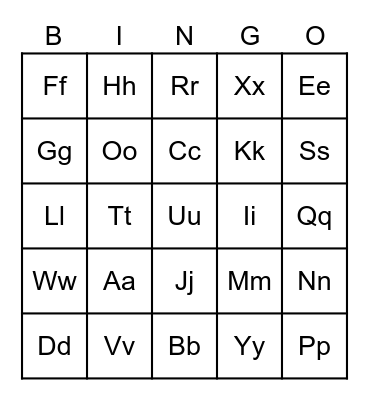 ALPHABET Bingo Card