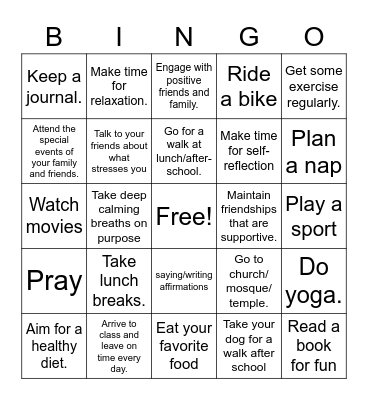 Self-Care Bingo Card