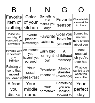 Naturalist Holiday Party Bingo Card
