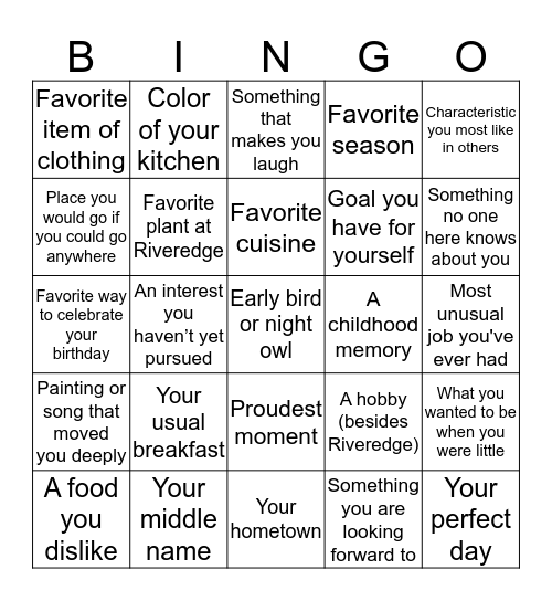 Naturalist Holiday Party Bingo Card