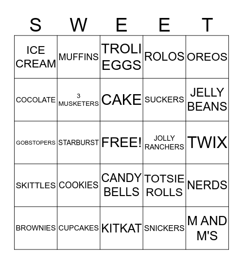 SWEETS Bingo Card