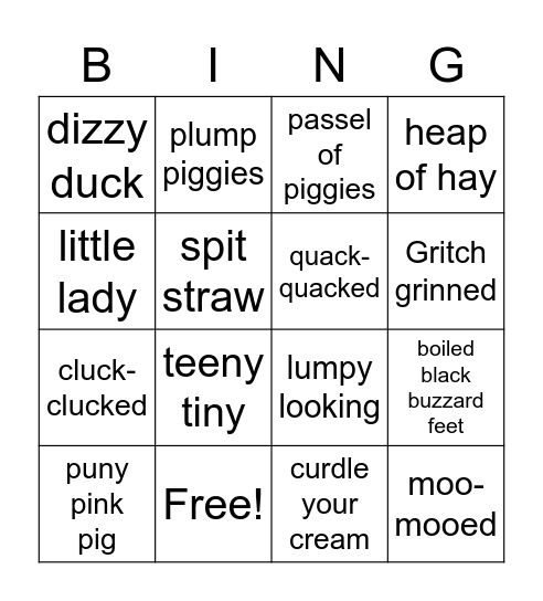 Piggie Pie Bingo Card