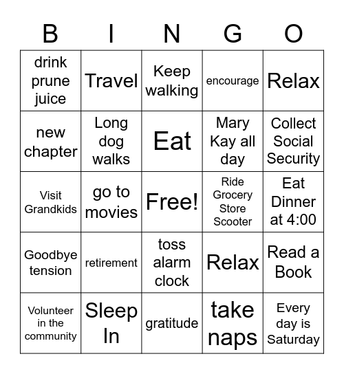 RETIREMENT Bingo Card