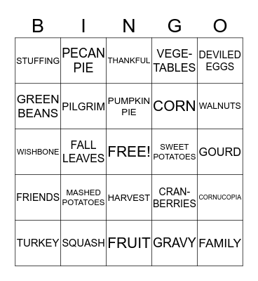 THANKSGIVING  Bingo Card