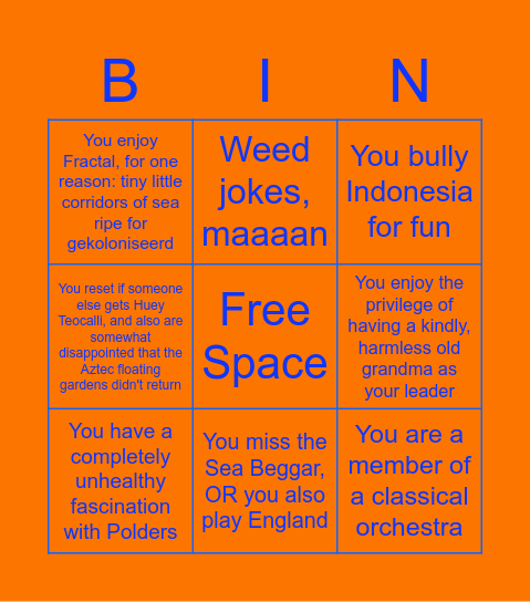 Netherlands Main Bingo Card