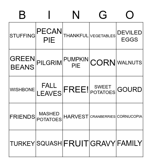 THANKSGIVING  Bingo Card