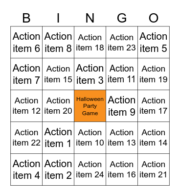 Action Bingo Card