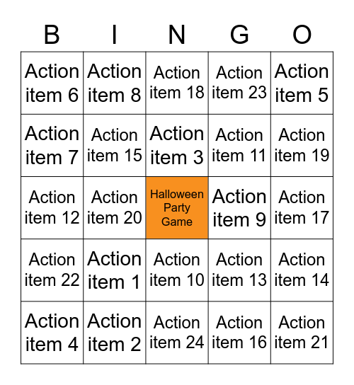 Action Bingo Card