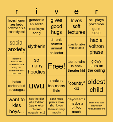 river Bingo Card