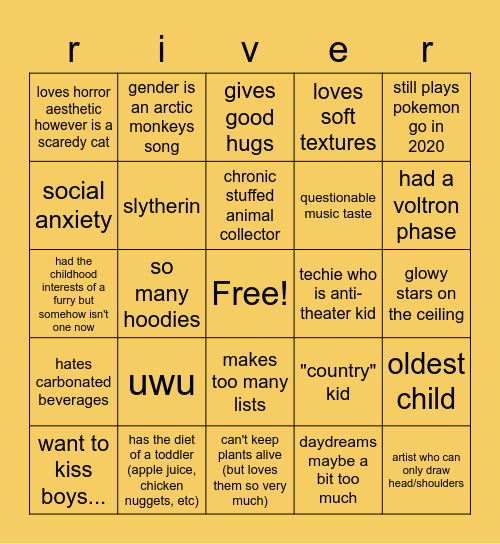 river Bingo Card