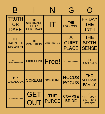 HALLOWEEN MOVIES Bingo Card