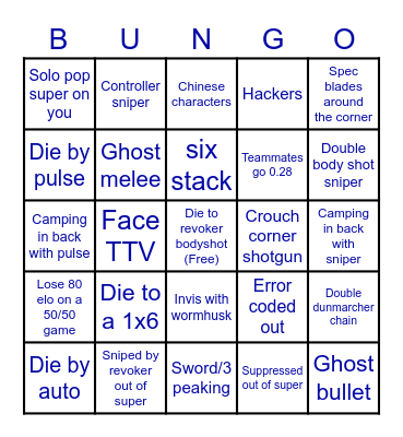 Destiny Bullshit Bungo Bingo Card
