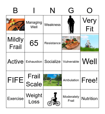 Frail Elderly Bingo Card