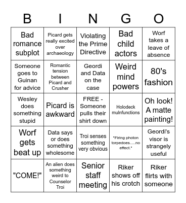 TNG Bingo Card
