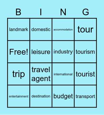 Travel Tourism and Leisure Bingo Card