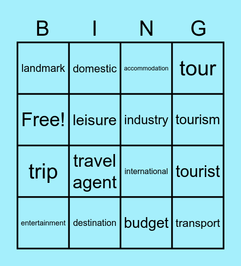 Travel Tourism and Leisure Bingo Card