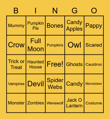 Halloween BINGO Card