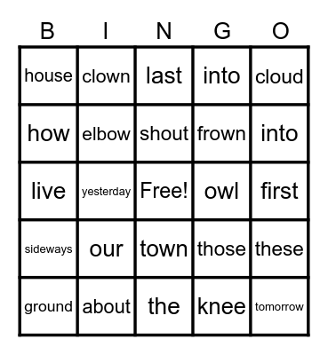 Week 5 Phonics bingo Card