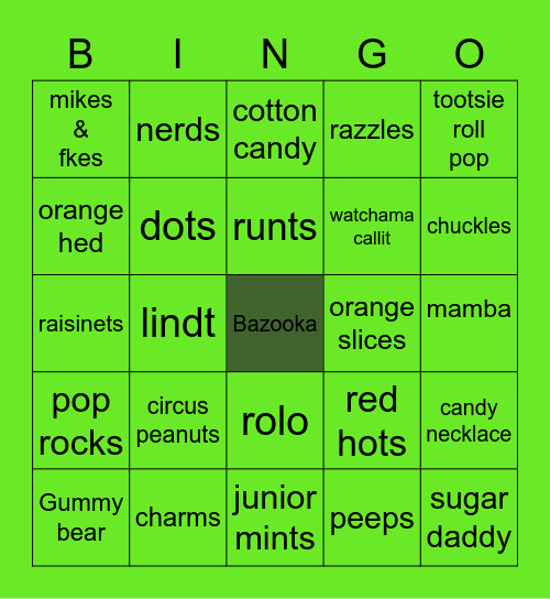 CANDY Bingo Card