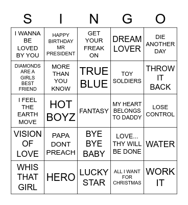 506 MADONNA VS MARILYN MONROE VS MISSY ELLIOT VS MARTIKA VS MARIAH CAREY Bingo Card