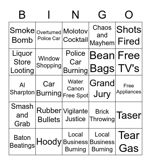 Race Riot Bingo Card