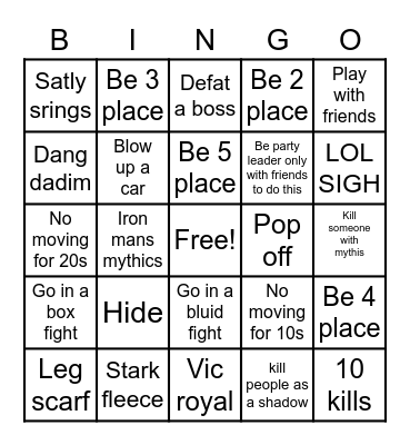 Fortnite  Bingo Card
