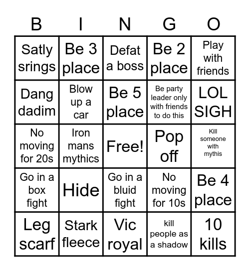 Fortnite  Bingo Card