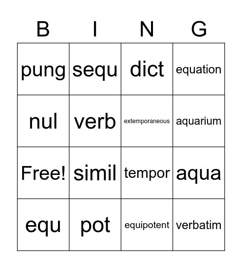 October Verba Diei 2020 Bingo Card