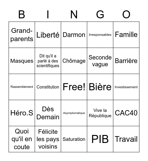 Macron 28/10 Bingo Card
