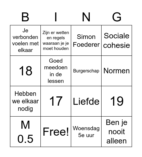 Burgerschap Bingo Card