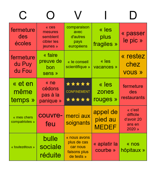 Bingo Macron 28 octobre Bingo Card