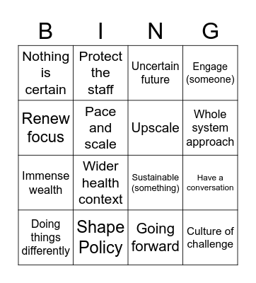 Public Health Buzzwords Bingo Card