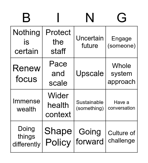 Public Health Buzzwords Bingo Card