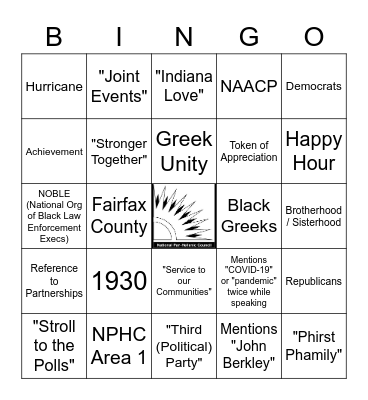 NoVA NPHC President's Reception 2020 Bingo Card