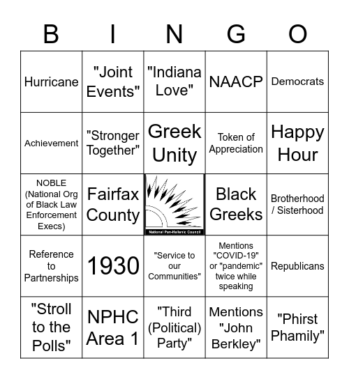NoVA NPHC President's Reception 2020 Bingo Card