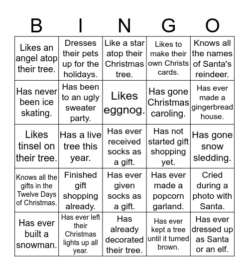 Christmas People  Bingo Card