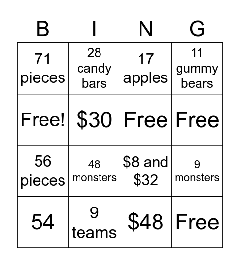 Halloween Word Problem Bingo Card