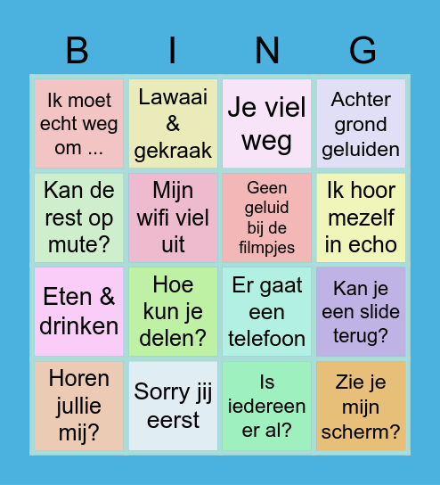 Online Meeting Bingo Card