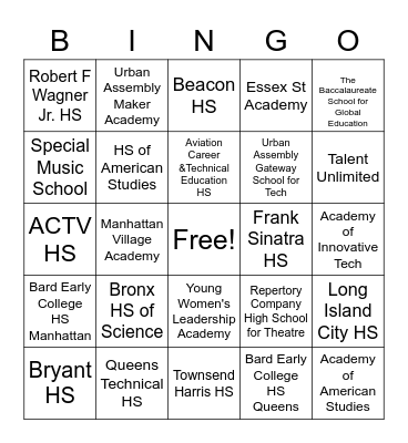 HS Bingo Card