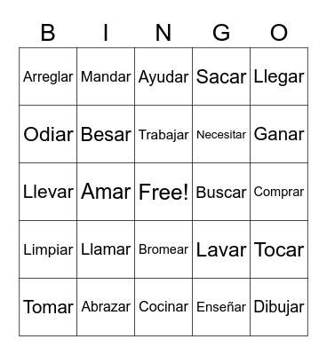 -AR verbs Bingo Card