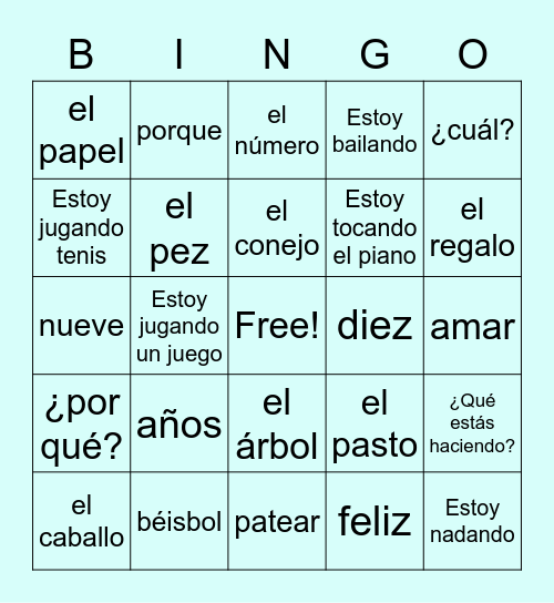Foreign Languages for Kids- Level 5 (2nd half) Bingo Card